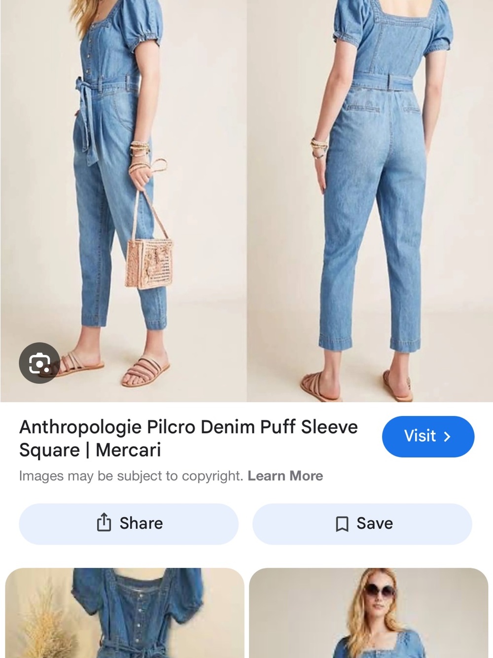 Anthropologie Pilcro Denim Puff Sleeve Jumpsuit - Light Blue